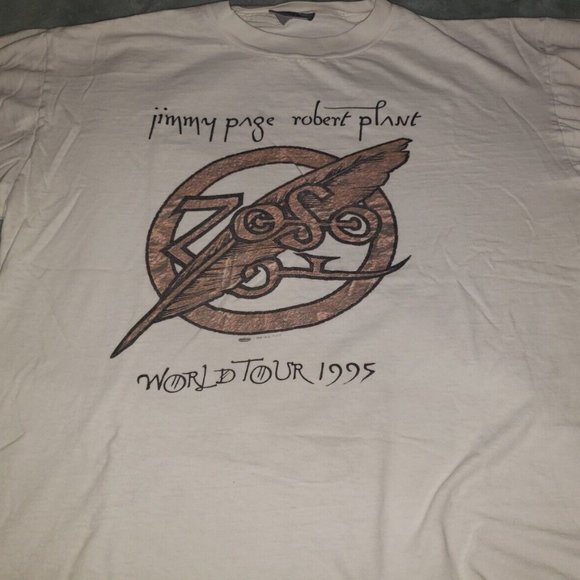 Vintage Jimmy Page Robert Plant World Tour Winterland T-Shirt Size Large 1995 - Picture 1 of 5